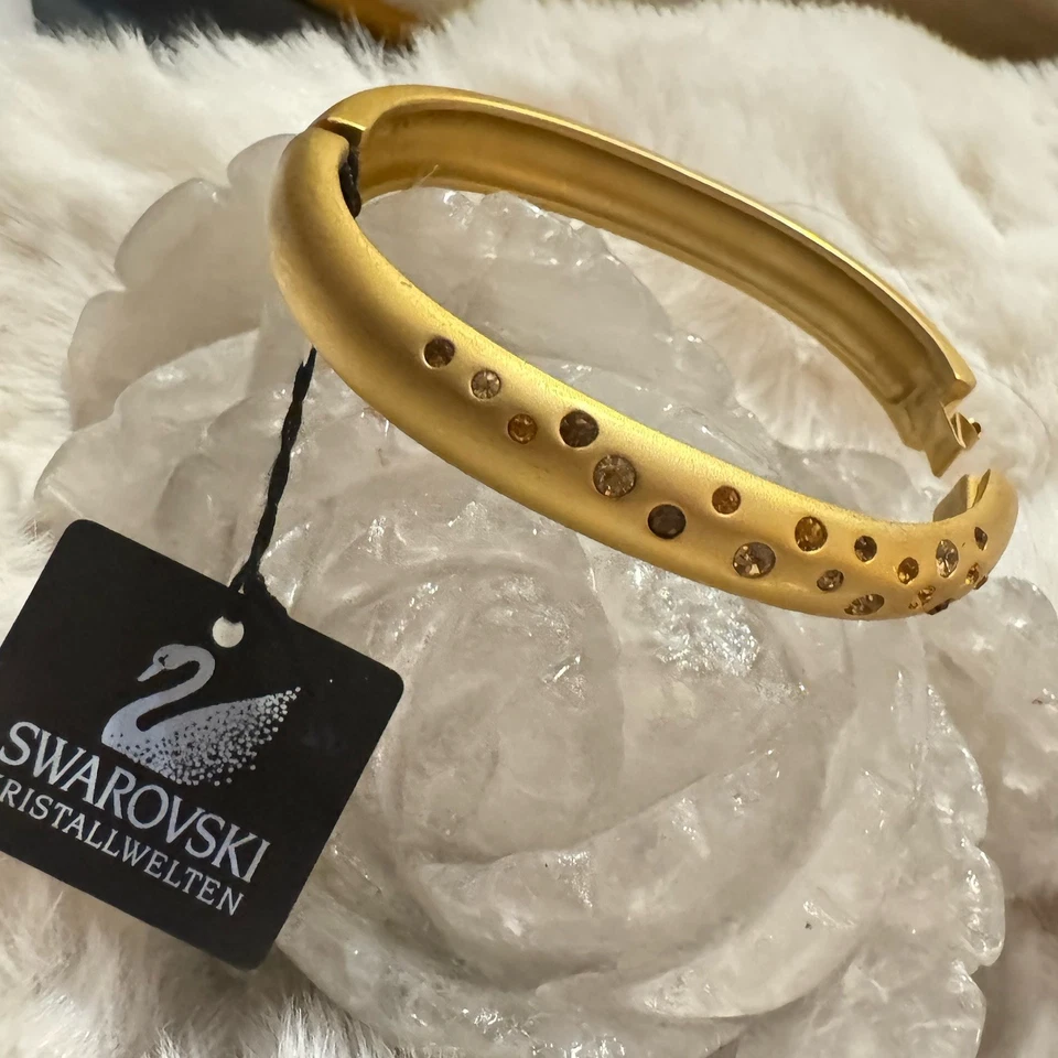 NUEVO CON ETIQUETAS Pulsera Bisagras Cristal Swarovski Tono Oro Mate 6.5 Colores Marrón y Ámbar Foto 4 de 4