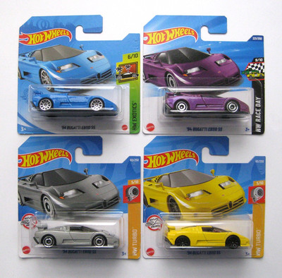4 x Hot Wheels '94 Bugatti EB110 SS HW Turbo 5/10 HW Race Day 8/10 HW Exotics