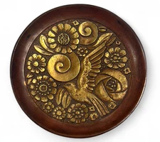 Empty Pocket Tripod Bronze Signed Huygens Dove Flowers Gold Art Deco Medal 1930