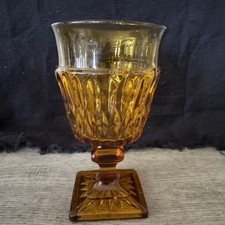 Replace Indiana Glass Park Mt. Vernon Amber Footed Water Goblet Vintage 6”