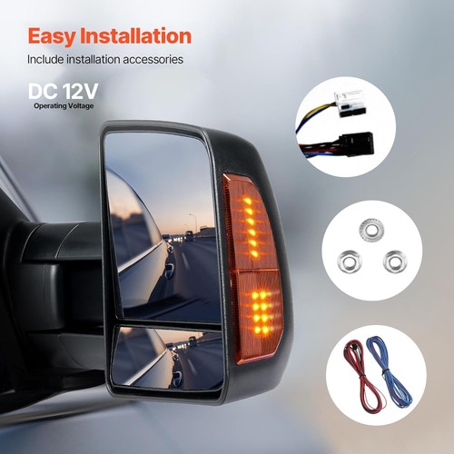 Towing Mirrors, Left & Right Pair Set for 2007-2016 Toyota Tundra, Power Heated - Picture 6 of 12