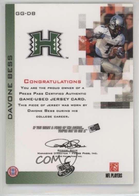 2008 Press Pass Gridiron Gamers Holofoil /50 Davone Bess #GG-DB Rookie RC - Image 2 of 2