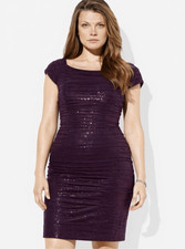 Lauren Ralph Lauren Vintage Eggplant Sequin Ruched Cocktail Dress Sz 16