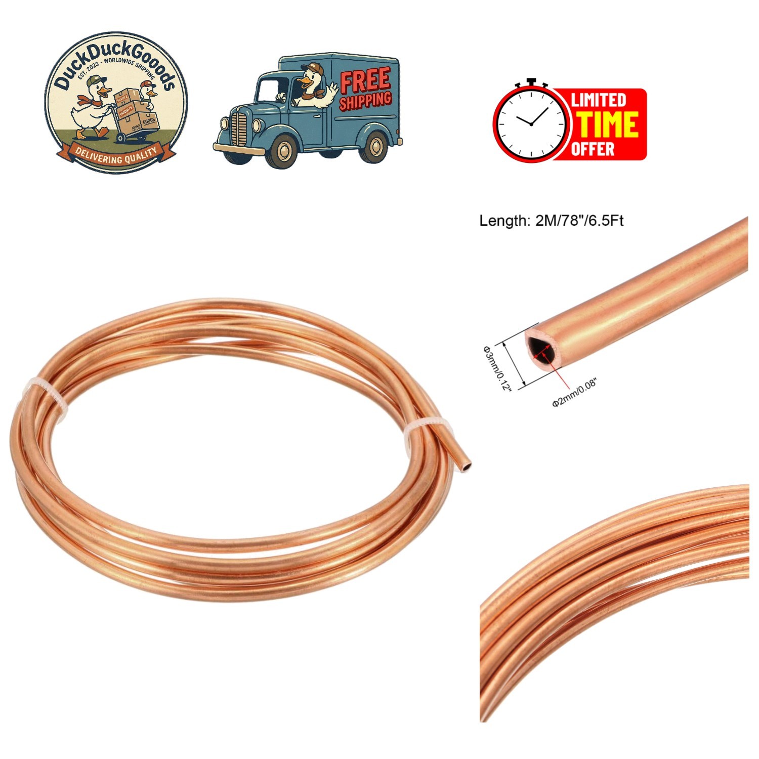 Flexible 1/8" OD x 5/64" ID Copper Tubing Coil - Ideal for Refrigerators & HVAC