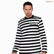 Spooktacular Creations Halloween Prisoner Striped Inmate Shirt Costume Adult Med
