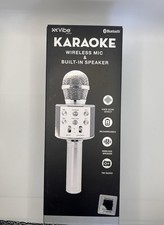 NEW Vibe Wireless Bluetooth Handheld Karaoke Microphone, Built-In Speaker Silver