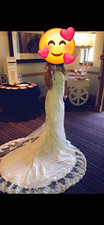 Ivory Lace V-Neck Cap Sleeve Column/Sheath Wedding Dress with Train