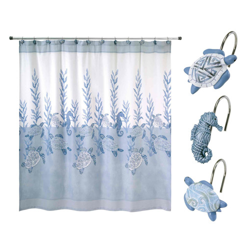 - Shower Set, Fabric Shower Curtain & 12pc Curtain Hooks, Durable Bathroom Es...