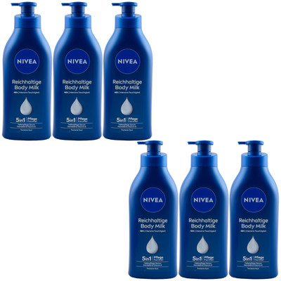 Nivea Body Milk 5in1 6 x 625ml mit Pumpe Lotion 48H Pflege bei trockener Haut