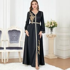 Women's Kaftan One Size Black Gold Embroidered Middle Eastern Style
