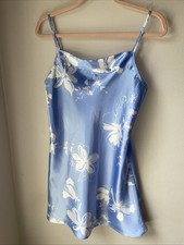 VTG 90s Jones New York Blue Satin Floral Lace Night Gown SZ MED