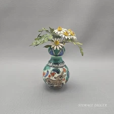 VTG Handpainted Floral Mexican Tonala Art Pottery Ceramic Vase Tole Flower 5"