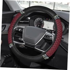 Bling Car Steering Wheel Cover Anti-slip Diamond Leather Rhinestones Wine Red