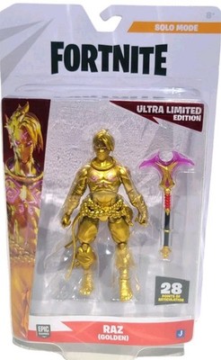 Fortnite Solo Mode RAZ GOLDEN Ultra Limited Edition 4'' Figure Jazwares w Code