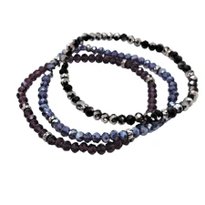Set of 3 stretch crystal bracelets black blue purple