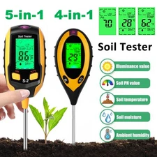 5 in 1 LCD Digital Soil PH Tester Moisture Humidity Meter LED Light Garden Plant