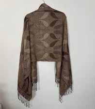 Pashmina Scarf Wrap Shawl Fringe Cashmere Silk Blend Brown Neutral EUC
