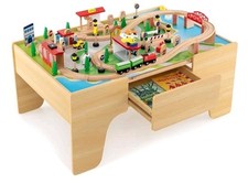 Kids Wooden Train Table Set 84 PCS Playset w/ Reversible Tabletop Storage Drawer