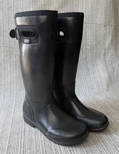 Bogs Tacoma Tall Womens Size 8 Black Rubber Boots Pull On Neo Tech Waterproof