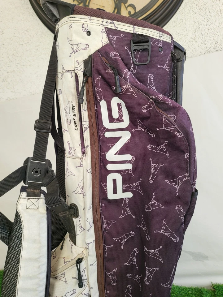 PING Hoofer Lite Golf Stand Bag Mr. PING Print Logo Dual Strap Black/White - Image 3 of 4