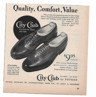 City Club Distinctive Mens Shoes Luxury-Tred Vtg Print Ad 1950s True Magazine