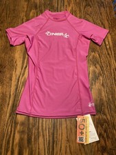 NWT O  Neill Women  s Basic Skins S/S Crew Rashguard Top Sz Small UPF 50 Fox Pink