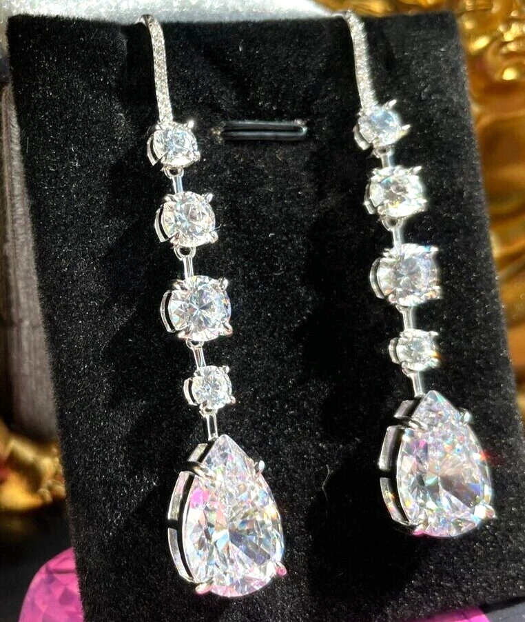 27 Ct Treated Certified Gorgeous Off White Diamond Dangler Earrings, 925 Silver - Image 4 of 4