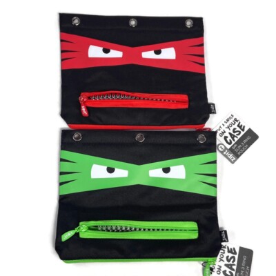Zipit Pencil Cases Pouch 2 GRILLZ Ninja 3 Ring Red Green Teeth Monster Lot NEW