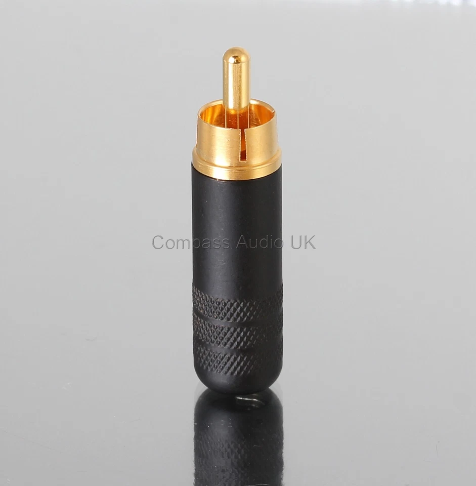 4 Switchcraft 3502ABAU Gold Phono RCA Plugs 7.2mm Cable Entry Black Metal Body - Image 3 of 4