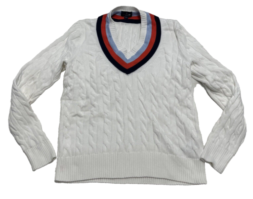 Chaleco de tenis para hombre Brooks Brothers Supima tejido con cable de algodón talla L blanco naranja - Imagen 1 de 6