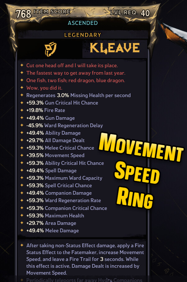 Movement Speed Ring Modded ⭐️ Tiny Tina's Wonderlands (Playstation | Xbox | PC)