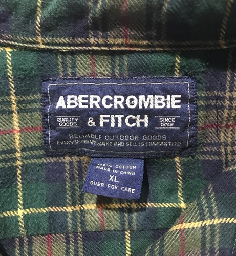 Abercrombie & Fitch Shirt Men's XL Vintage Green Yellow Tartan Flannel Pockets - Picture 3 of 11