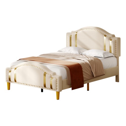 Wood Comfortable Full/Queen/King Upholstered Bed Frame with Headboard Platform - Picture 8 of 21