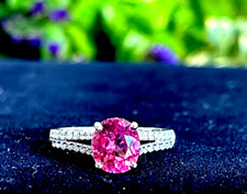 14K White Gold Pink Tourmaline w/ Diamonds Ring Sz 7  October Birthstone
