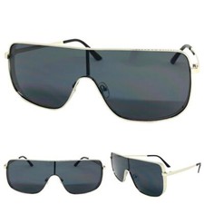 OVERSIZED Classic Modern Retro Shield Party Raver SUNGLASSES Large Silver Frame