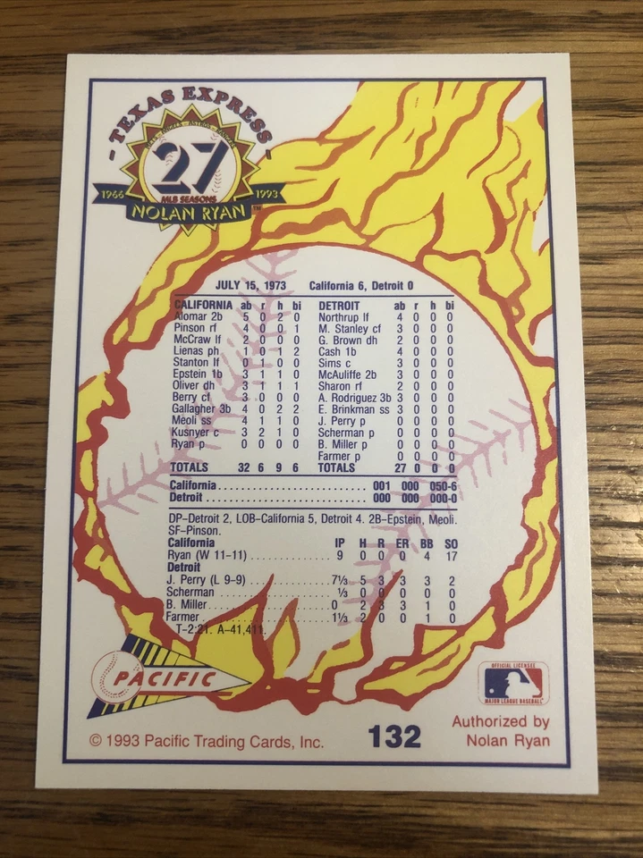 Nolan Ryan 1993 Pacific Texas Express Angels #132 *B625* - Image 2 of 2