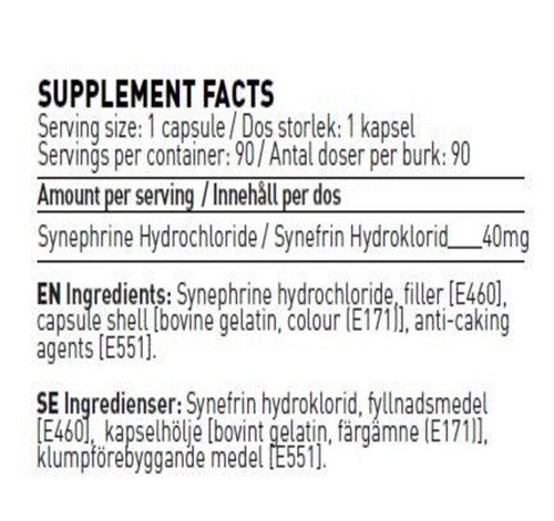 SYNEPHRINE 40MG. 90 CAPS Bitter Orange Extract Fat Loss Swedish Supplements SALE - Picture 2 of 5