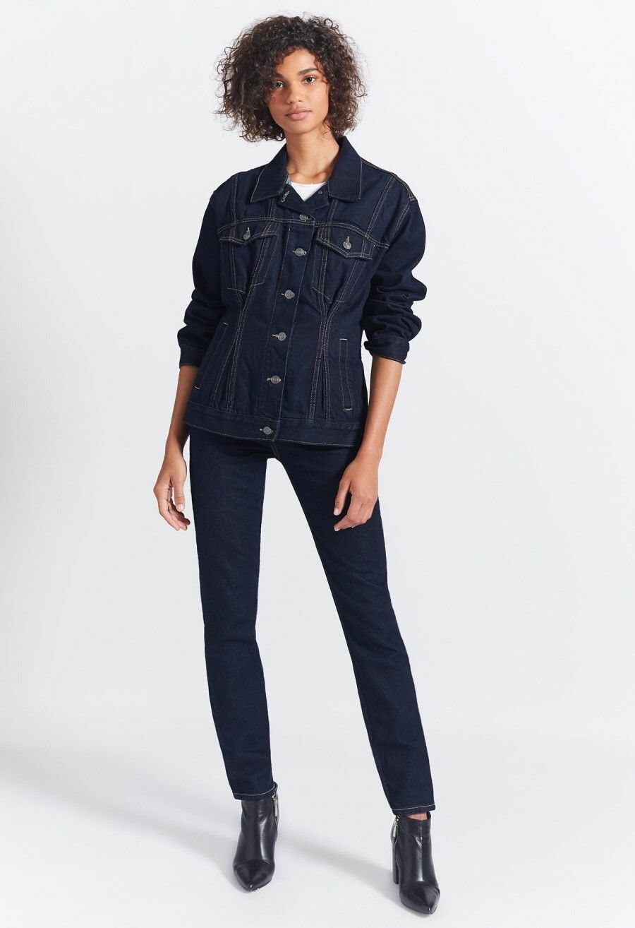 CURRENT/ELLIOT The Corset Denim Trucker Jacket Dark Wash NWT $328 Size 0 (XS)