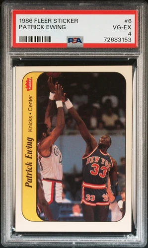 1986-87 FLEER STICKER PATRICK EWING #6 PSA 4 VG-EX HOF ROOKIE NEW YORK KNICKS