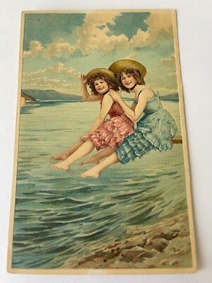 EMBOSSED ANTIQUE POSTCARD * BATHING BEAUTY * TWO WOMAN ON PLANK | eBay