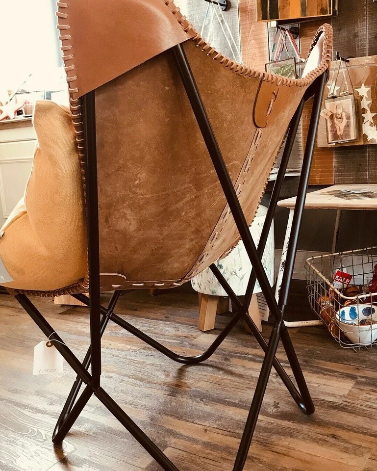 Juego de Silla Mariposa Cuero con Reposapiés Silla Cuero Fácil de Montar Foto 3 de 4