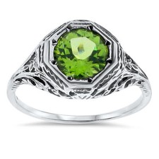 GENUINE PERIDOT CLASSIC ART DECO STYLE 925 SOLID STERLING SILVER RING    064