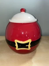 Celebrate It! Red Round Santa Suit Christmas Cookie Jar 11”