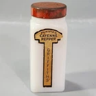 Griffiths Cayenne Pepper Spice Jar Milk Glass White Red Lid Sticker Labels VTG