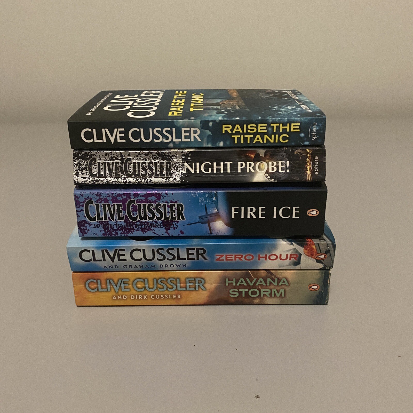 5 x Clive Cussler Books Bundle Lot, Fire Ice,Zero Hour,Night Probe