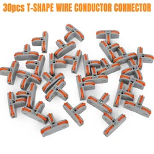 30Pcs Compact Wire Conductor Electrical Connector, T-Shape Lever Nut, AWG 28-12