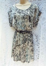MANGO  Shift Dress & Belt Black Grey & White Dropped Shoulder  Size: M   8/10/12