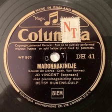 Jo Vincent – 78 rpm Columbia DH41: RENNES Madonnakindje/Wiegeliedje; E cond