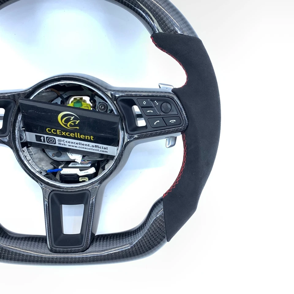 Volante de fibra de carbono personalizado para Porsche 911 Cayman 718 Cayenne 918 Spyder Foto 3 de 4