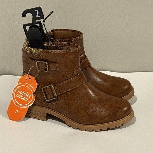 Wonder Nation Kastanienbraun Pullover Strick Stiefel Schuhe Reißverschluss Schnalle Mädchen 2 Neu mit Etikett NEU